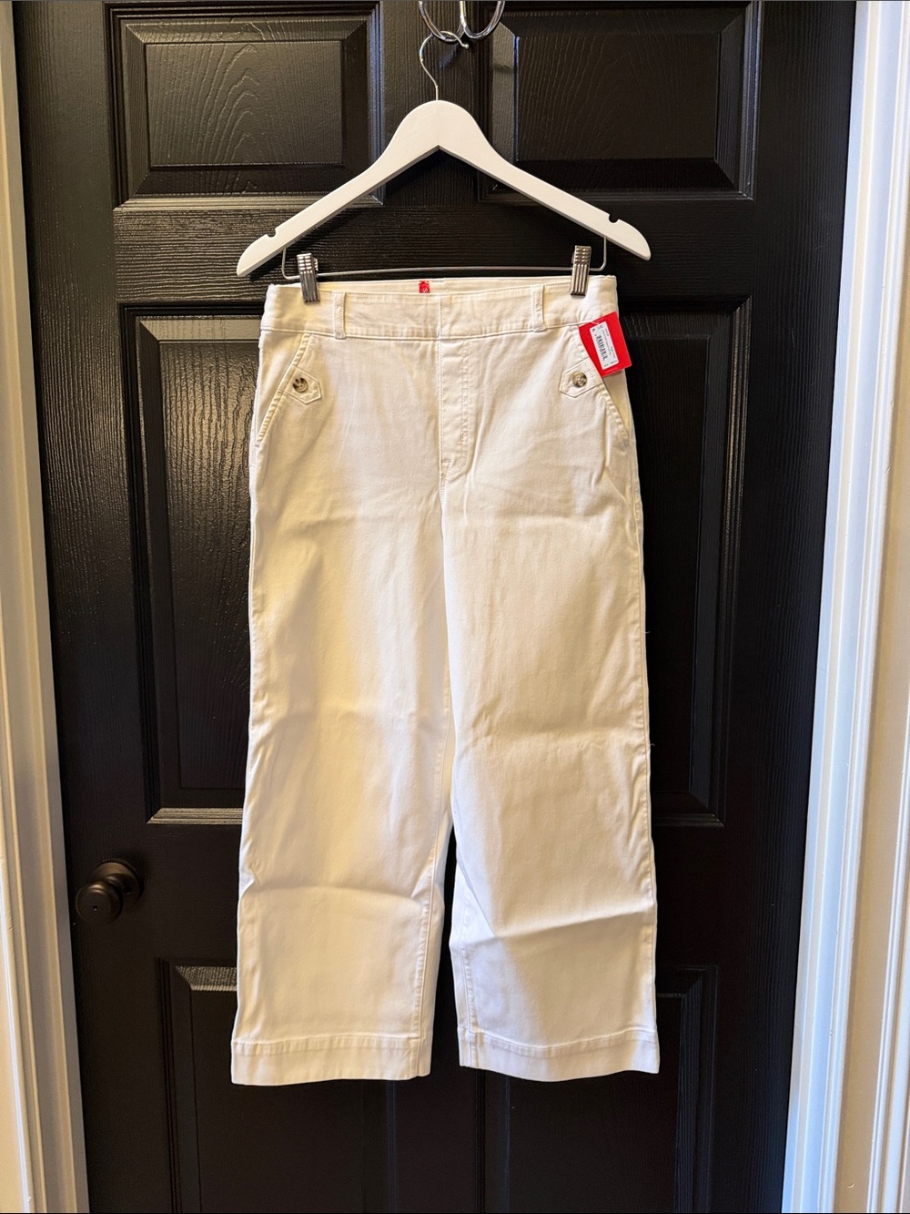 SPANX Cream Cropped Wide-Leg Jeans